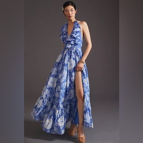 LoveShackFancy Floral Ruffle Halter Maxi Dress - Picture 7 of 13